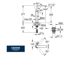 MEDIDAS MONOMANDO LAVABO ALLURE GROHE